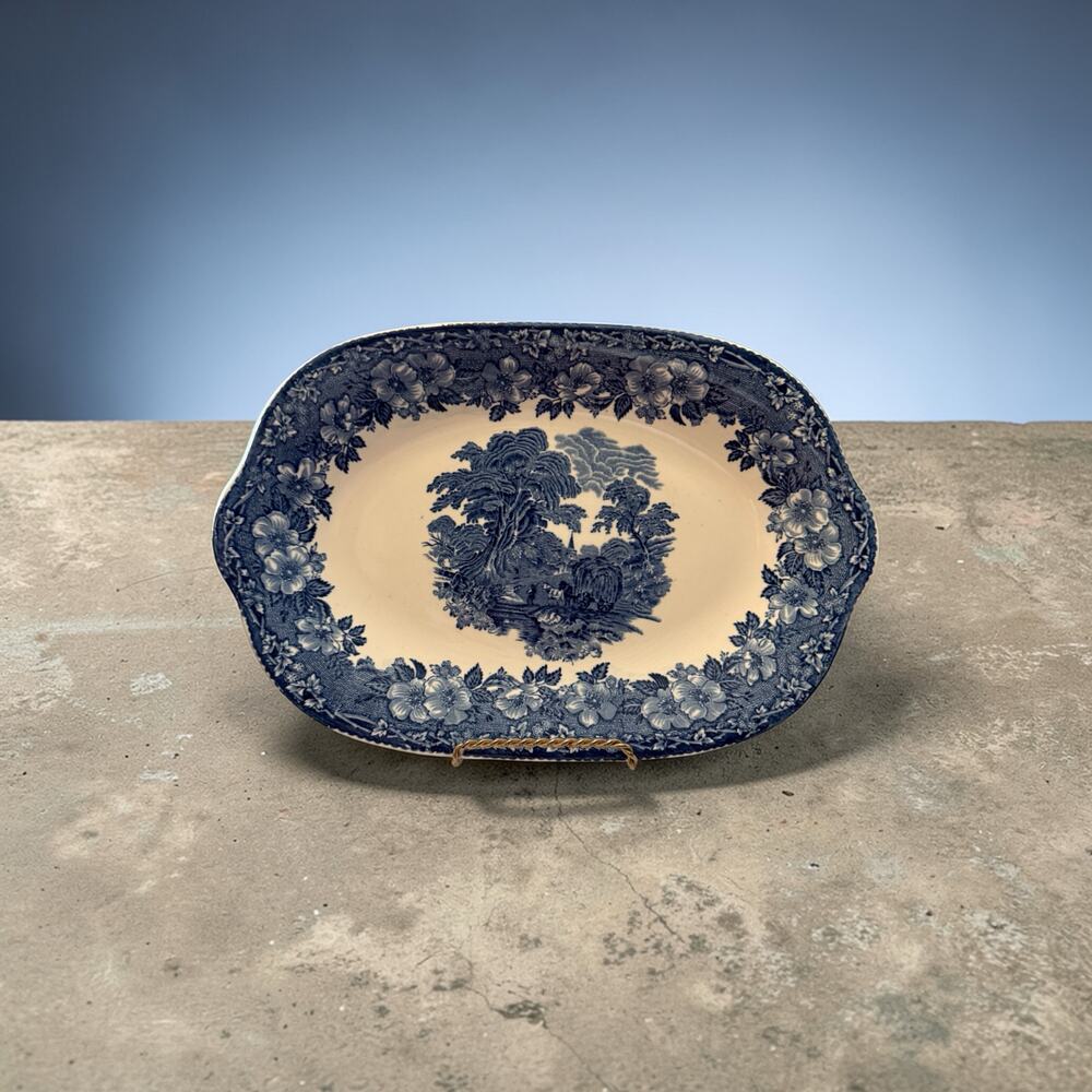 Vintage Enoch Wedgwood Woodland Ironstone Oval Serving Dish Platter England Ble